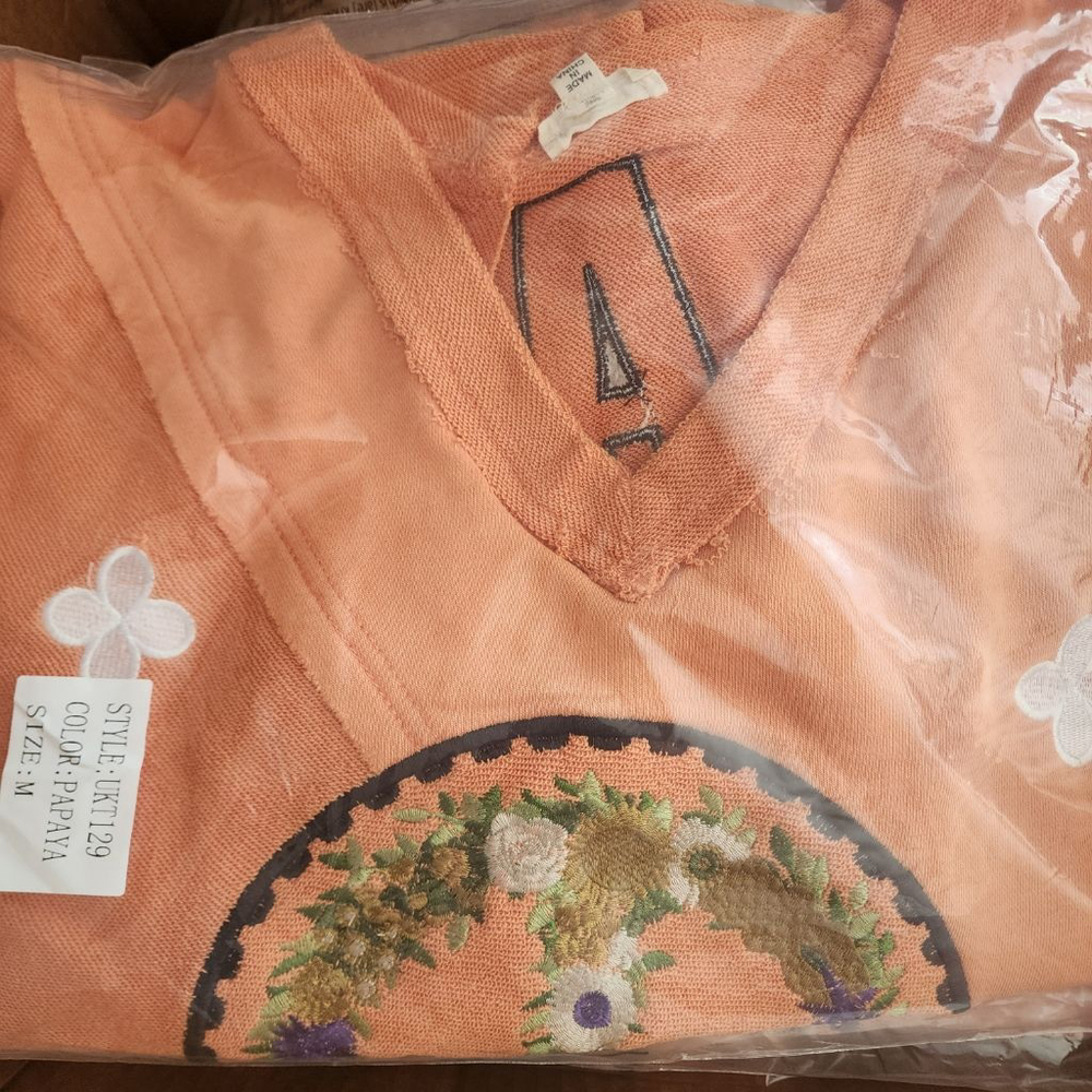 POL Orange Peace Sign Embroidered Sweatshirt Medium. NEW - Picture 7 of 7